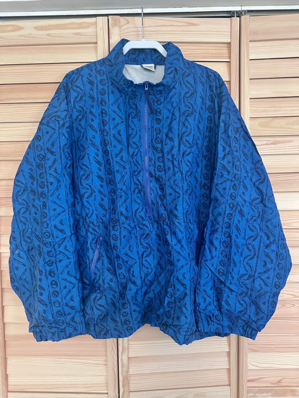 Blue Abstract Patterned Windbreaker Jacket Graphic Half Zip Cheetah Men‎ XXL